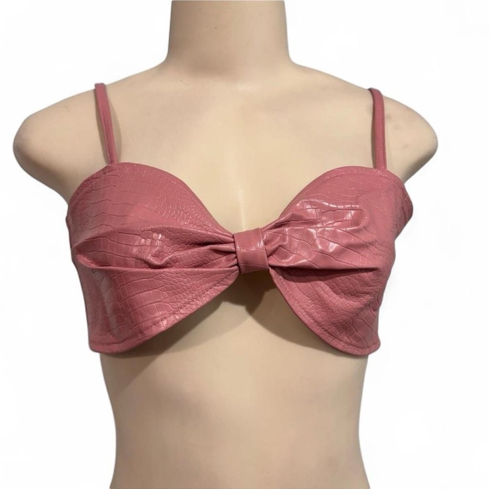 Blush Pink Croc Embossed Bow Bralette